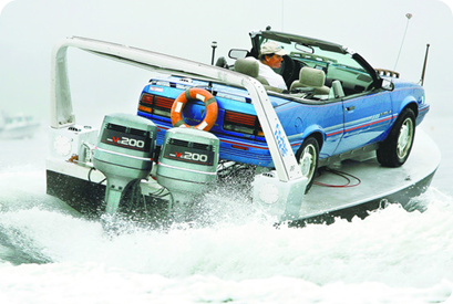 Stevie Johnson's boat, "Sunbird," features a Pontiac convertible.